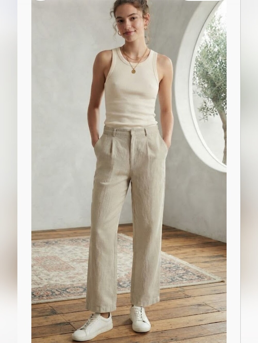 Reformation Cream High Waist Straight Wide Leg Tapered Linen Pants Size 8